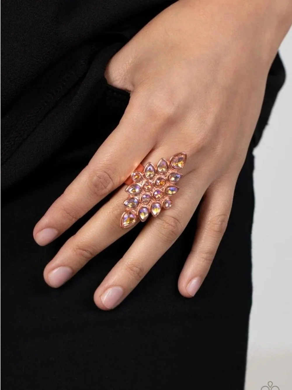 paparazzi Rose-Gold Pink Iridescent Teardrop Cluster Ring